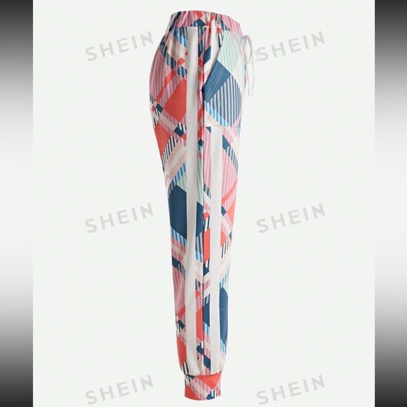 NEW SHEIN Unity Jogger Drawstring Full Print Pants With Pockets & Side Stripes - Picture 4 of 15
